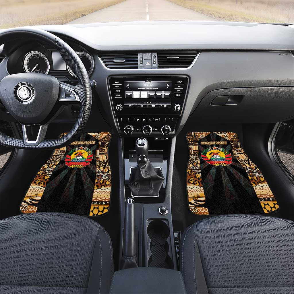 Mozambique Car Mats with Black Brown Tribal Design and National Emblem - Wonder Print Shop