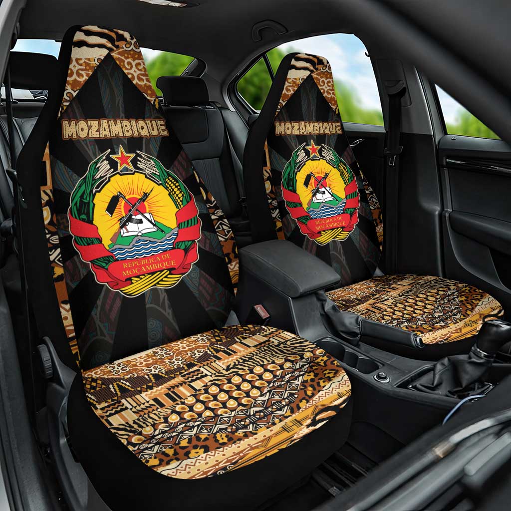 Mozambique Car Seat Cover with Black Brown Tribal Design and National Emblem - Wonder Print Shop