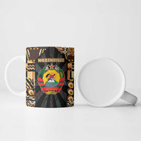 Mozambique Ceramic Mug with Black Brown Tribal Design and National Emblem - Wonder Print Shop
