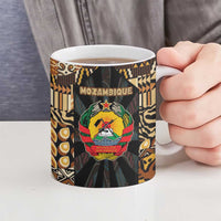 Mozambique Ceramic Mug with Black Brown Tribal Design and National Emblem - Wonder Print Shop