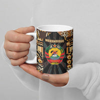 Mozambique Ceramic Mug with Black Brown Tribal Design and National Emblem - Wonder Print Shop