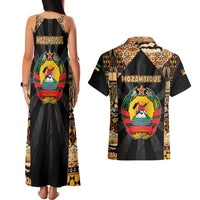 Mozambique Couples Matching Tank Maxi Dress and Hawaiian Shirt with Black Brown Tribal Design and National Emblem - Wonder Print Shop