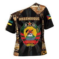 Mozambique Cross Shoulder Shirt with Black Brown Tribal Design and National Emblem - Wonder Print Shop