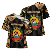 Mozambique Cross Shoulder Shirt with Black Brown Tribal Design and National Emblem - Wonder Print Shop