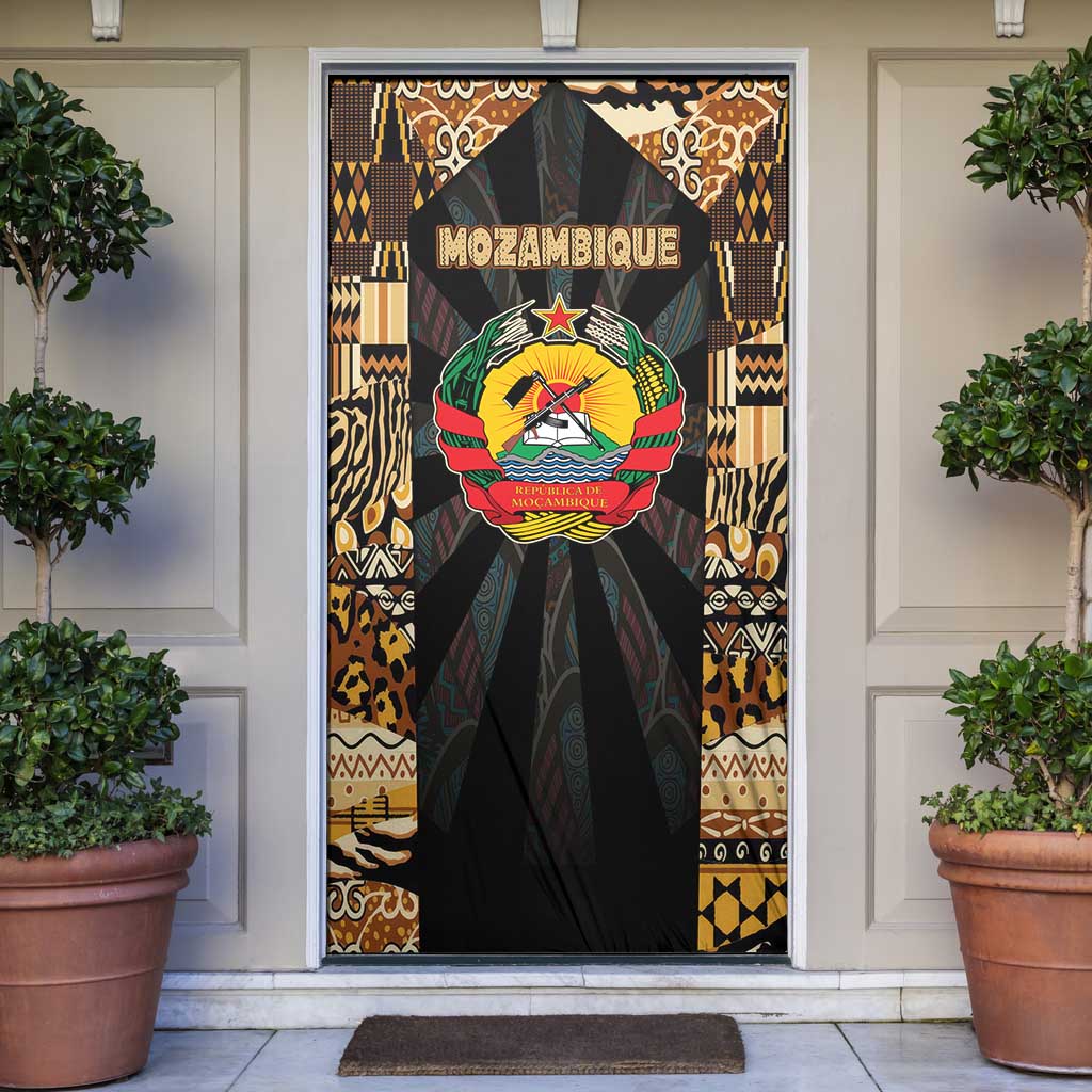 Mozambique Door Cover with Black Brown Tribal Design and National Emblem - Wonder Print Shop