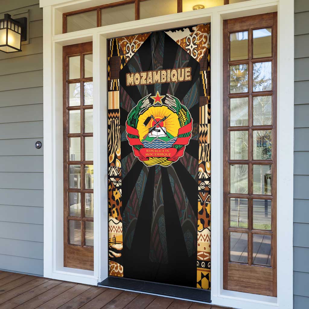 Mozambique Door Cover with Black Brown Tribal Design and National Emblem - Wonder Print Shop