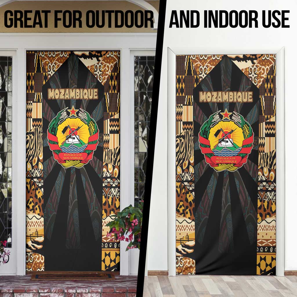 Mozambique Door Cover with Black Brown Tribal Design and National Emblem - Wonder Print Shop