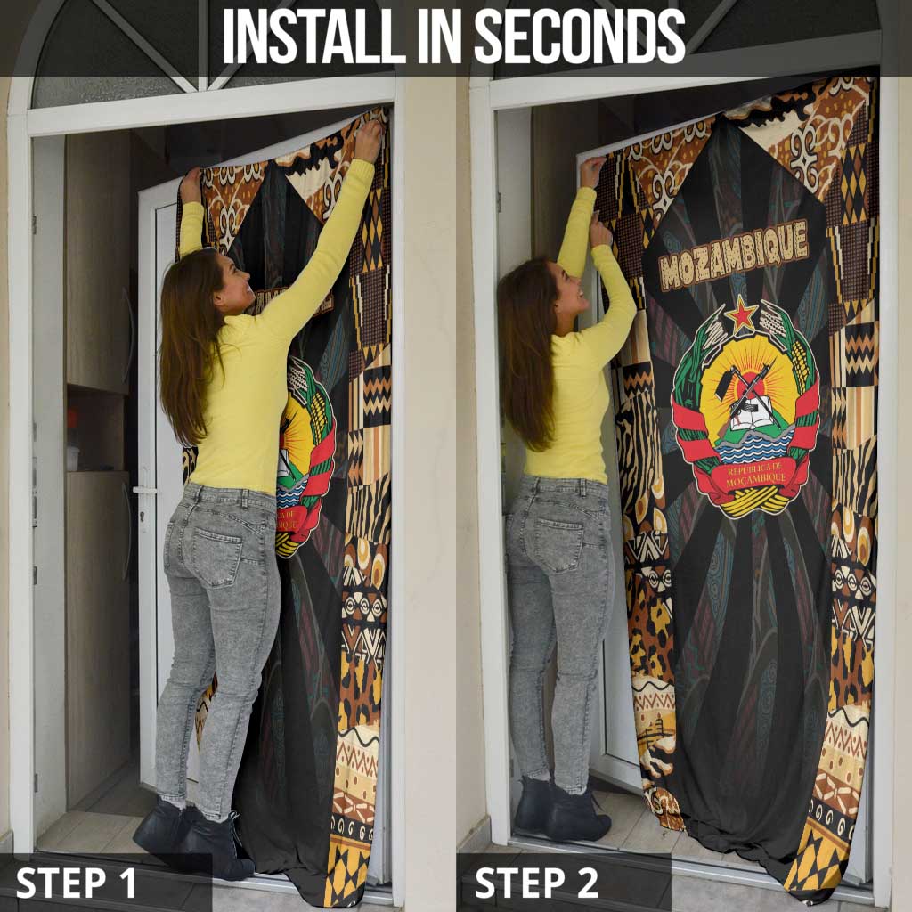 Mozambique Door Cover with Black Brown Tribal Design and National Emblem - Wonder Print Shop