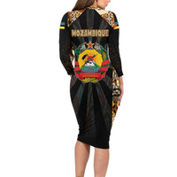 Mozambique Family Matching Long Sleeve Bodycon Dress and Hawaiian Shirt with Black Brown Tribal Design and National Emblem - Wonder Print Shop