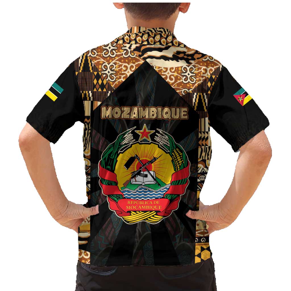 Mozambique Family Matching Mermaid Dress and Hawaiian Shirt with Black Brown Tribal Design and National Emblem - Wonder Print Shop