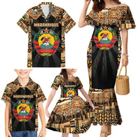 Mozambique Family Matching Mermaid Dress and Hawaiian Shirt with Black Brown Tribal Design and National Emblem - Wonder Print Shop
