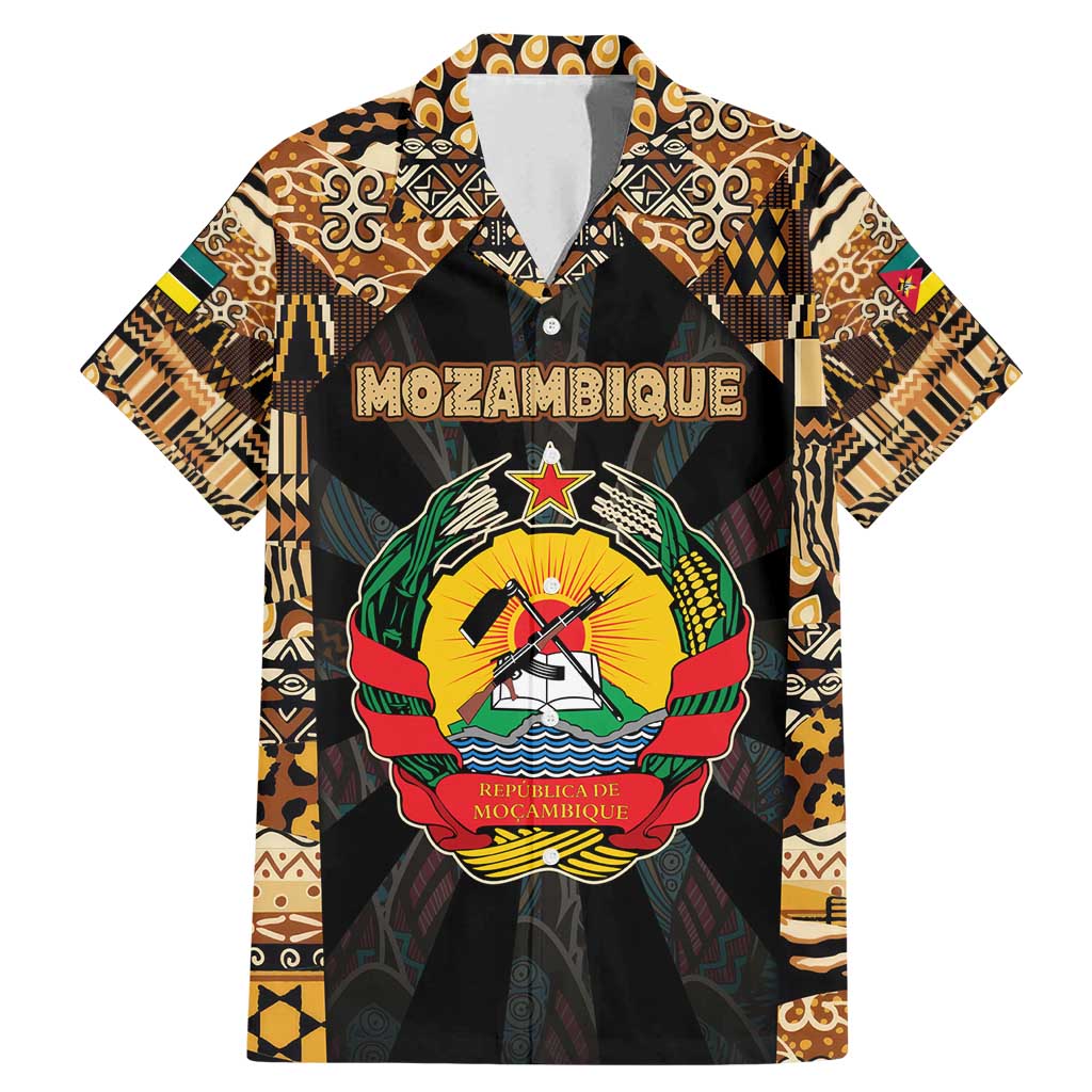 Mozambique Family Matching Mermaid Dress and Hawaiian Shirt with Black Brown Tribal Design and National Emblem - Wonder Print Shop