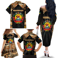 Mozambique Family Matching Off The Shoulder Long Sleeve Dress and Hawaiian Shirt with Black Brown Tribal Design and National Emblem - Wonder Print Shop