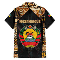 Mozambique Family Matching Off The Shoulder Long Sleeve Dress and Hawaiian Shirt with Black Brown Tribal Design and National Emblem - Wonder Print Shop