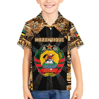 Mozambique Family Matching Off The Shoulder Long Sleeve Dress and Hawaiian Shirt with Black Brown Tribal Design and National Emblem - Wonder Print Shop