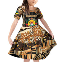 Mozambique Family Matching Off Shoulder Short Dress and Hawaiian Shirt with Black Brown Tribal Design and National Emblem - Wonder Print Shop