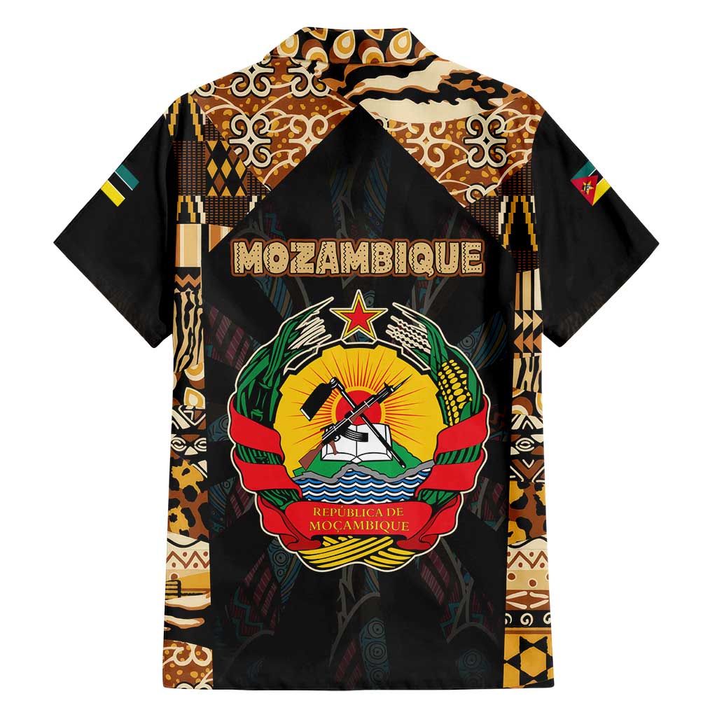 Mozambique Family Matching Off Shoulder Short Dress and Hawaiian Shirt with Black Brown Tribal Design and National Emblem - Wonder Print Shop