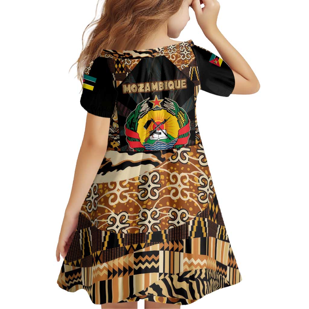 Mozambique Family Matching Puletasi and Hawaiian Shirt with Black Brown Tribal Design and National Emblem - Wonder Print Shop