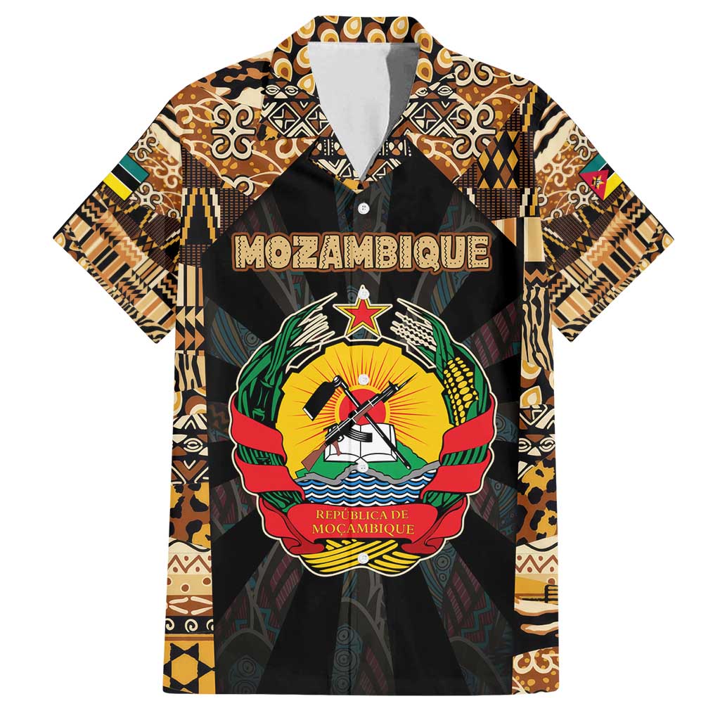 Mozambique Family Matching Puletasi and Hawaiian Shirt with Black Brown Tribal Design and National Emblem - Wonder Print Shop