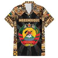 Mozambique Family Matching Puletasi and Hawaiian Shirt with Black Brown Tribal Design and National Emblem - Wonder Print Shop