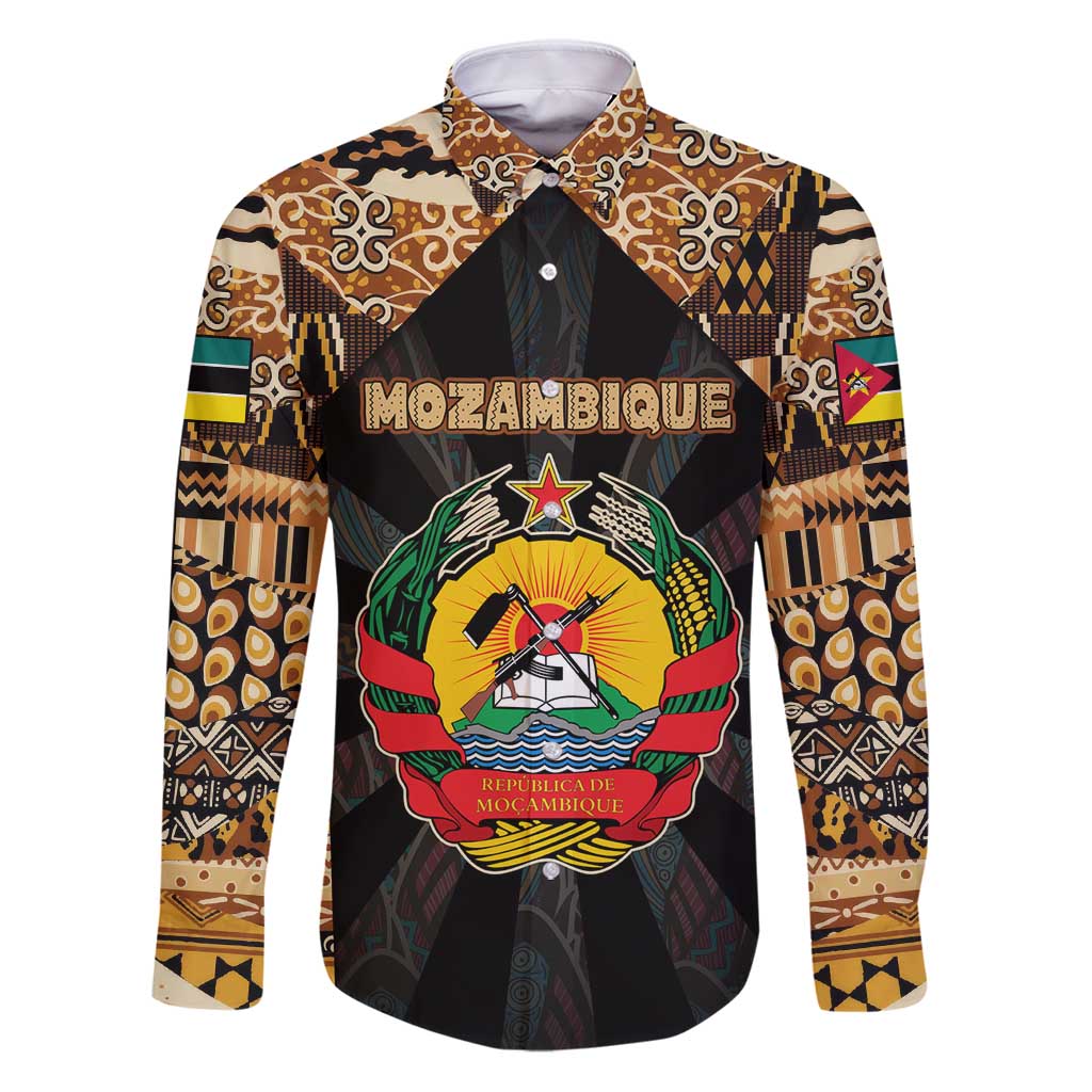 Mozambique Family Matching Puletasi and Hawaiian Shirt with Black Brown Tribal Design and National Emblem - Wonder Print Shop