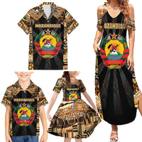 Mozambique Family Matching Summer Maxi Dress and Hawaiian Shirt with Black Brown Tribal Design and National Emblem - Wonder Print Shop