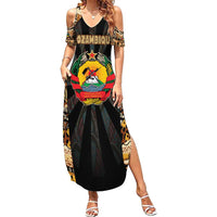 Mozambique Family Matching Summer Maxi Dress and Hawaiian Shirt with Black Brown Tribal Design and National Emblem - Wonder Print Shop