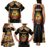 Mozambique Family Matching Tank Maxi Dress and Hawaiian Shirt with Black Brown Tribal Design and National Emblem - Wonder Print Shop