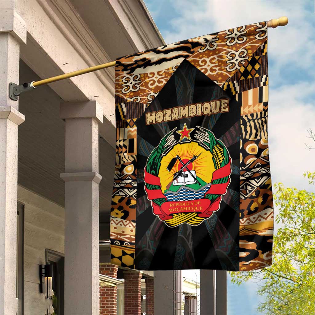 Mozambique Garden Flag with Black Brown Tribal Design and National Emblem - Wonder Print Shop