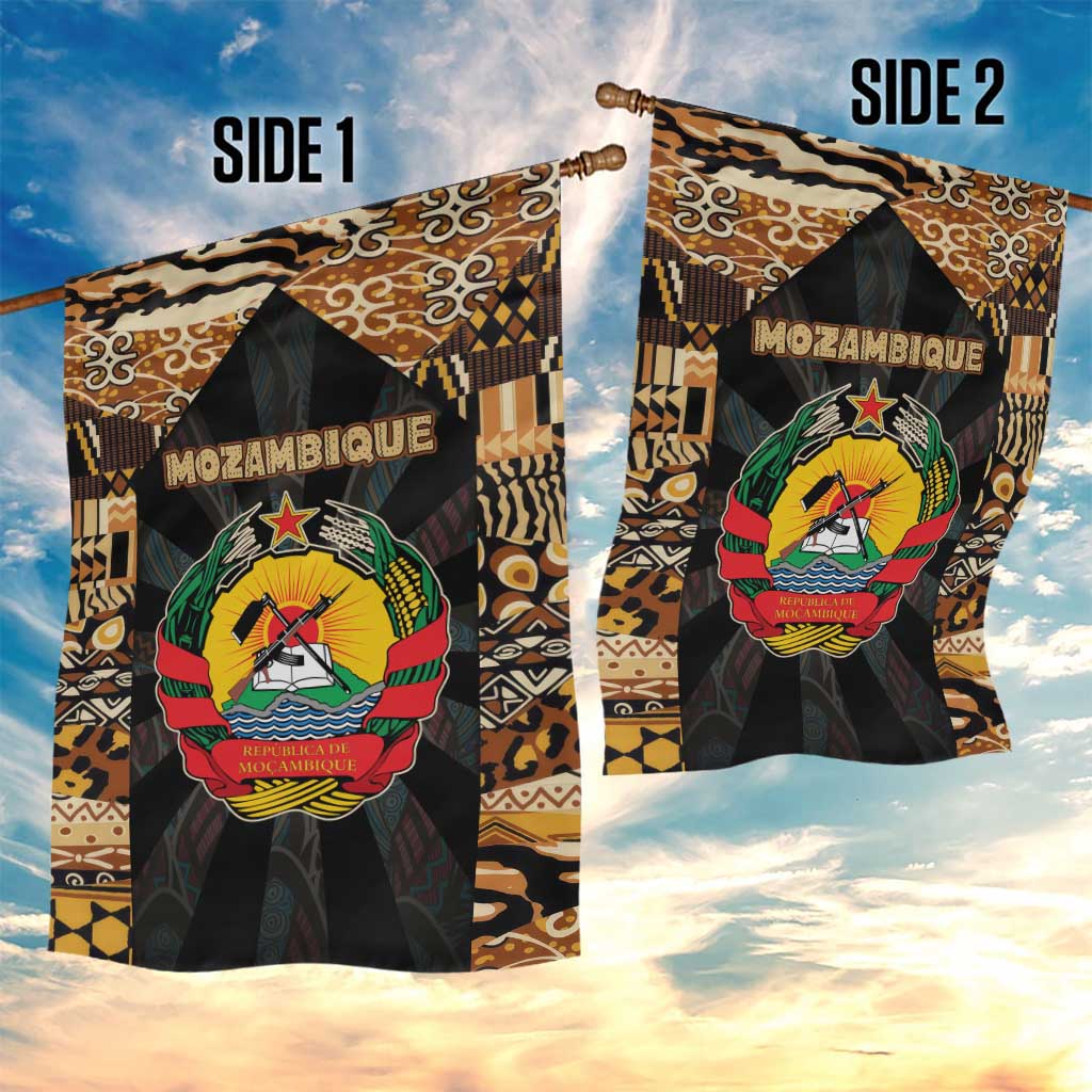 Mozambique Garden Flag with Black Brown Tribal Design and National Emblem - Wonder Print Shop