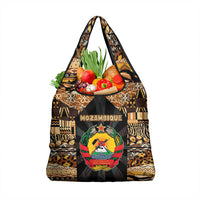 Mozambique Grocery Bag with Black Brown Tribal Design and National Emblem - Wonder Print Shop