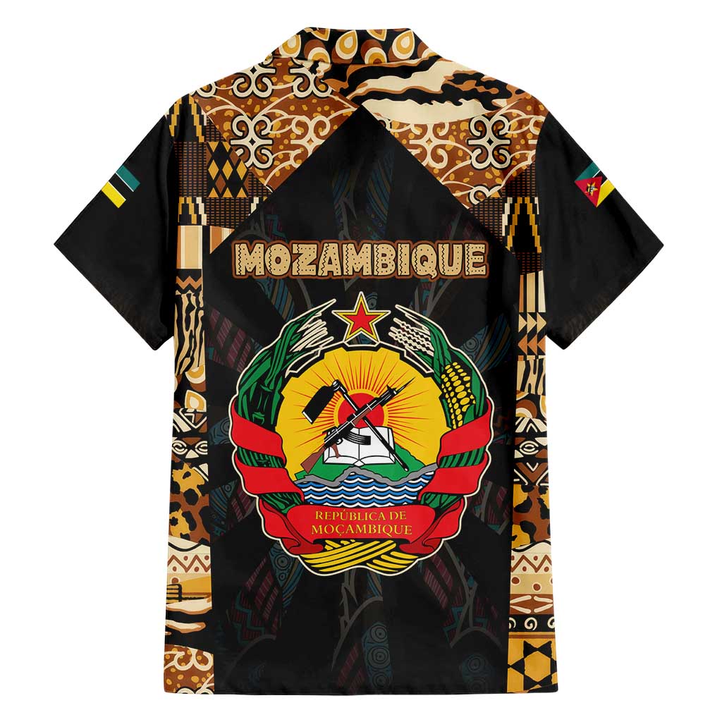 Mozambique Hawaiian Shirt with Black Brown Tribal Design and National Emblem - Wonder Print Shop