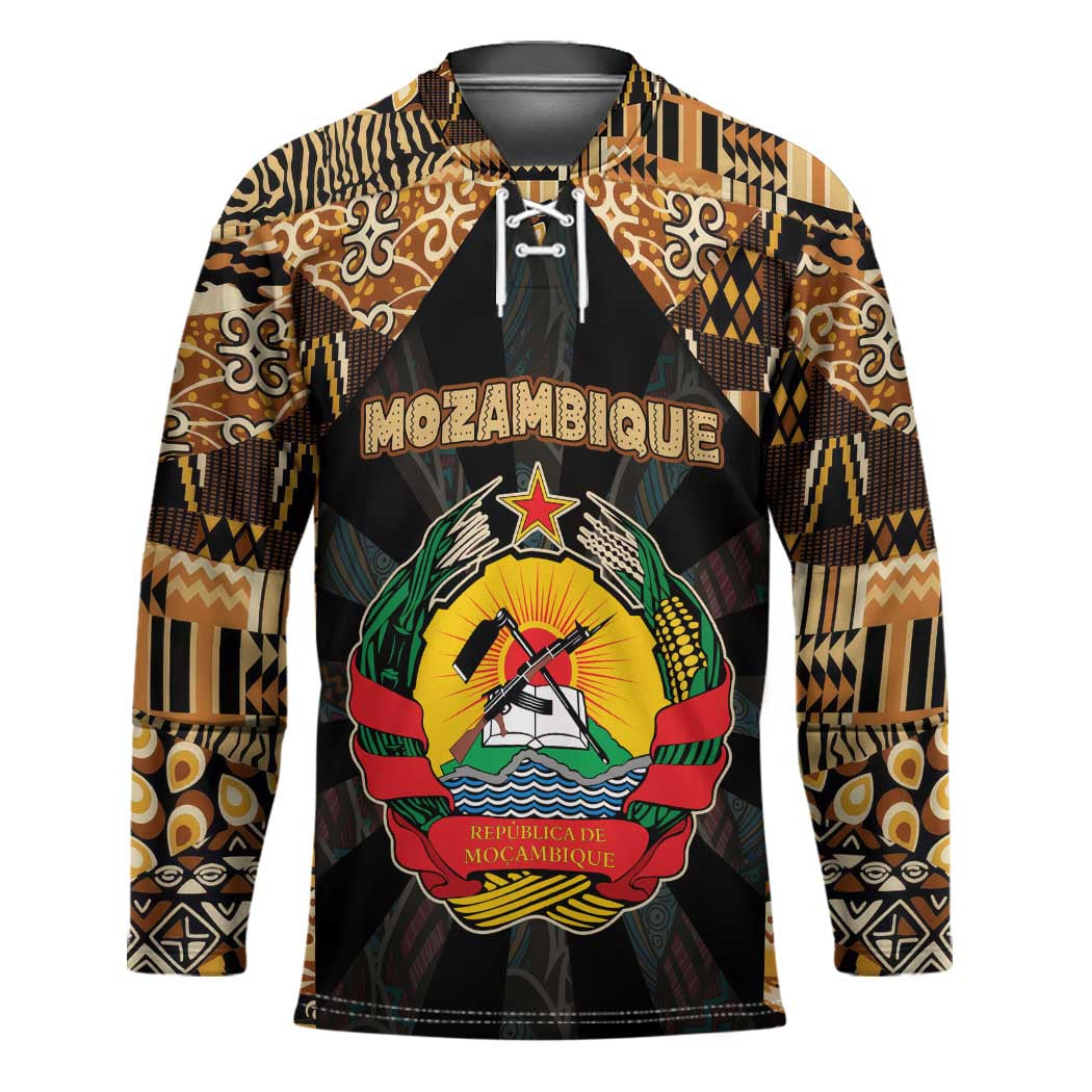 Mozambique Hockey Jersey with Black Brown Tribal Design and National Emblem - Wonder Print Shop