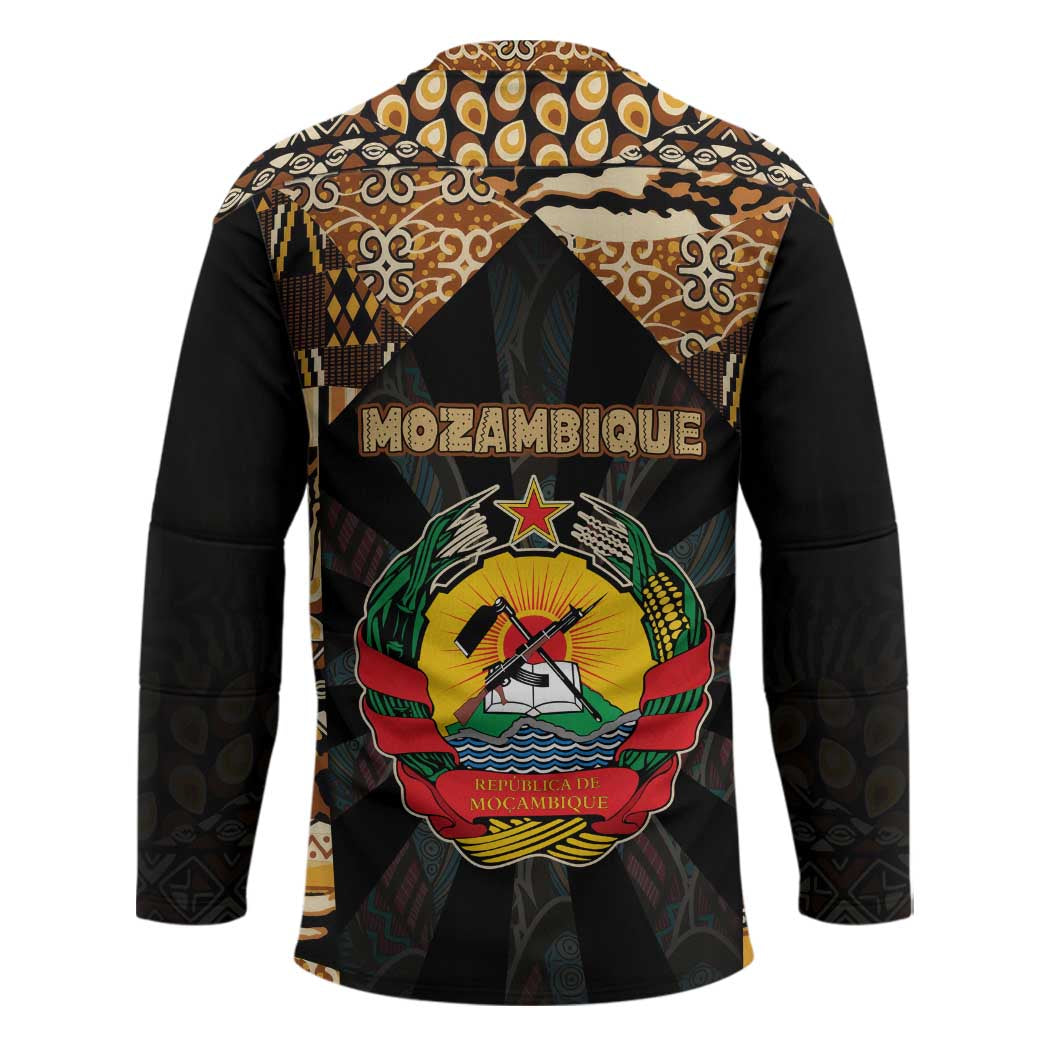 Mozambique Hockey Jersey with Black Brown Tribal Design and National Emblem - Wonder Print Shop
