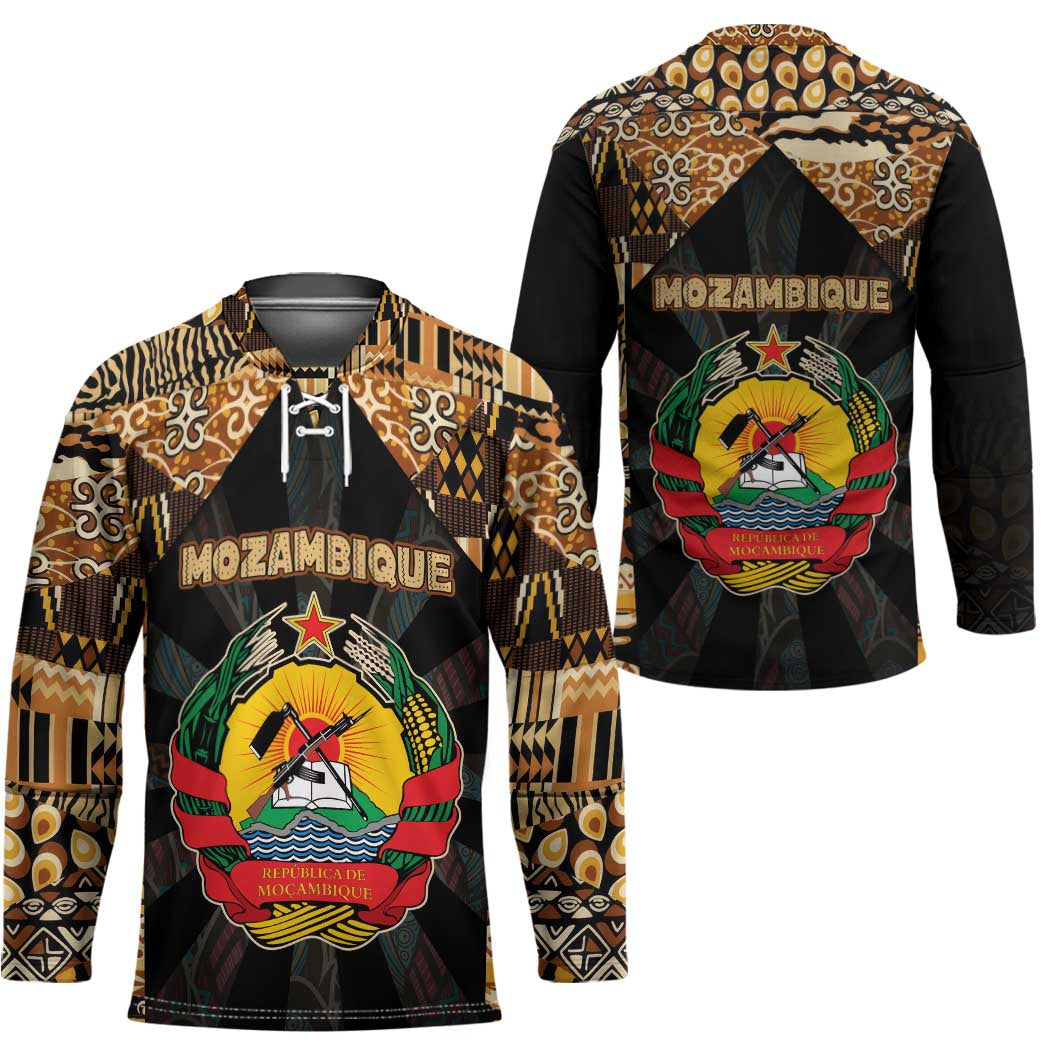 Mozambique Hockey Jersey with Black Brown Tribal Design and National Emblem - Wonder Print Shop