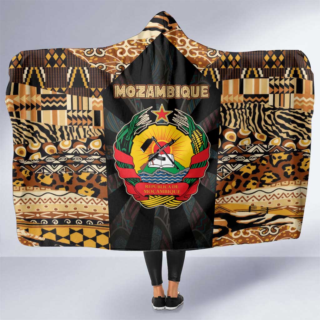 Mozambique Hooded Blanket with Black Brown Tribal Design and National Emblem - Wonder Print Shop