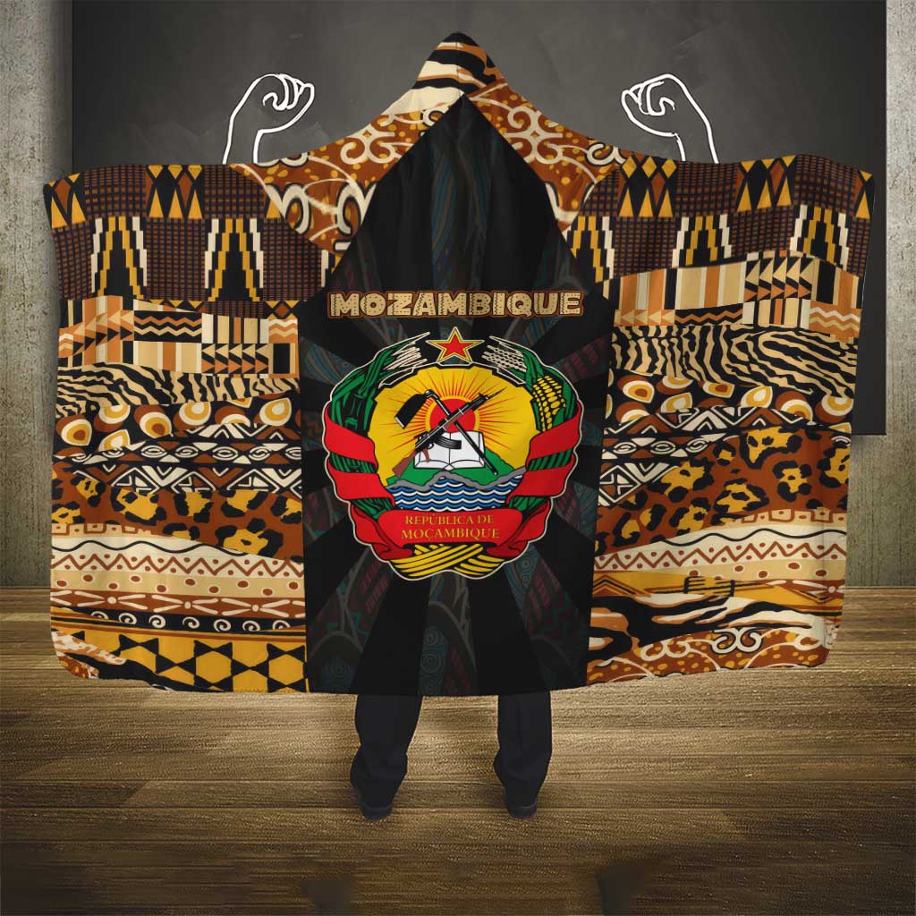 Mozambique Hooded Blanket with Black Brown Tribal Design and National Emblem - Wonder Print Shop