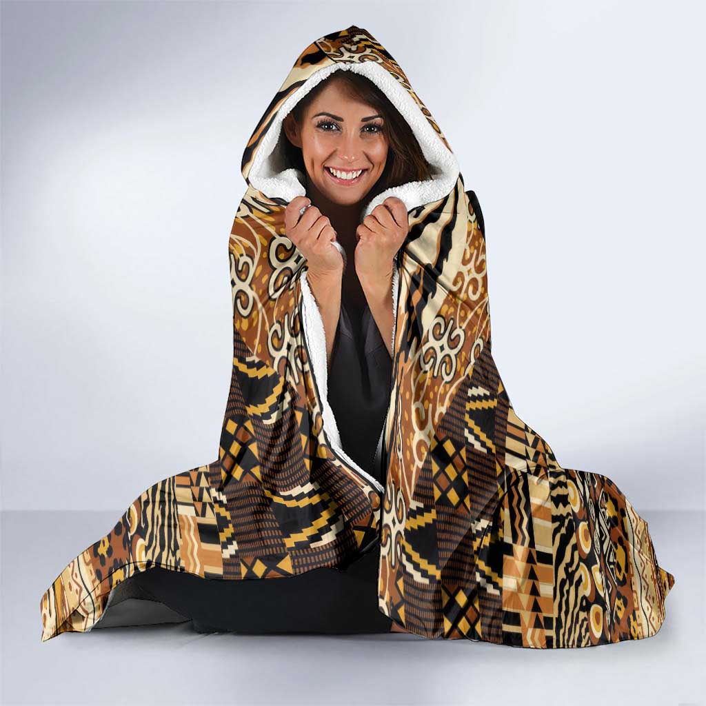 Mozambique Hooded Blanket with Black Brown Tribal Design and National Emblem - Wonder Print Shop