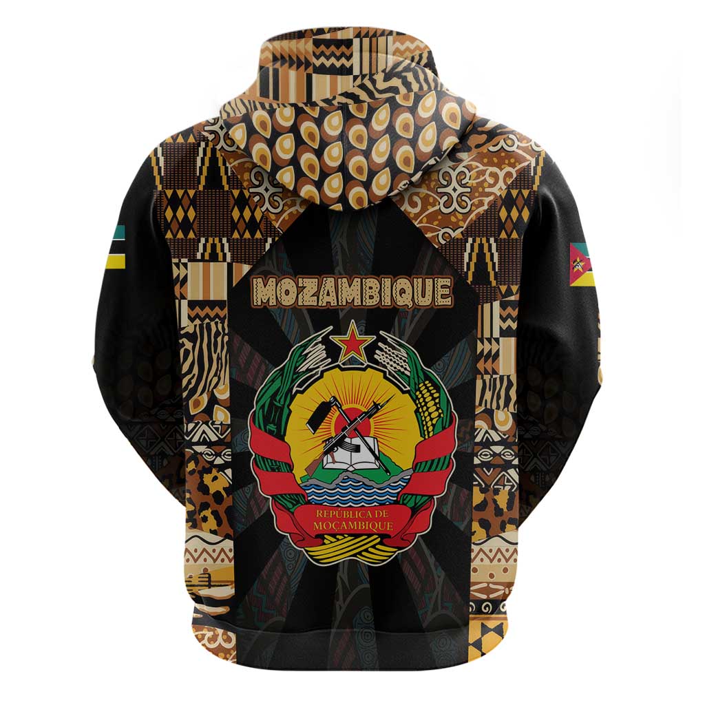 Mozambique Hoodie with Black Brown Tribal Design and National Emblem - Wonder Print Shop