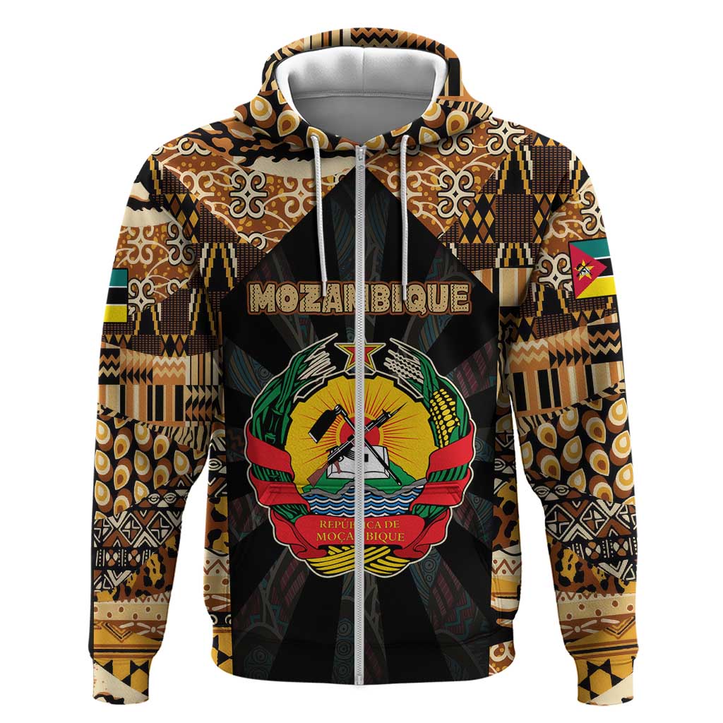 Mozambique Hoodie with Black Brown Tribal Design and National Emblem - Wonder Print Shop