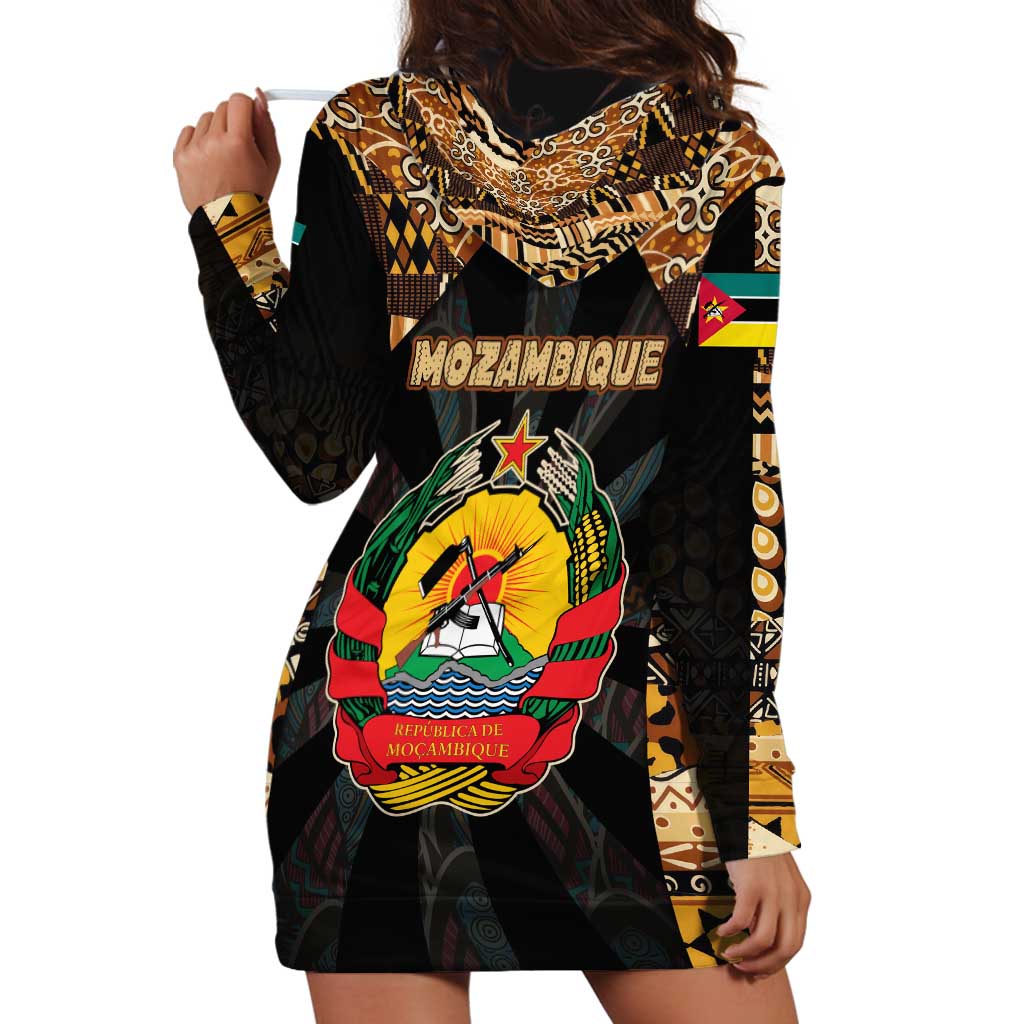 Mozambique Hoodie Dress with Black Brown Tribal Design and National Emblem - Wonder Print Shop
