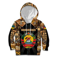Mozambique Kid Hoodie with Black Brown Tribal Design and National Emblem - Wonder Print Shop
