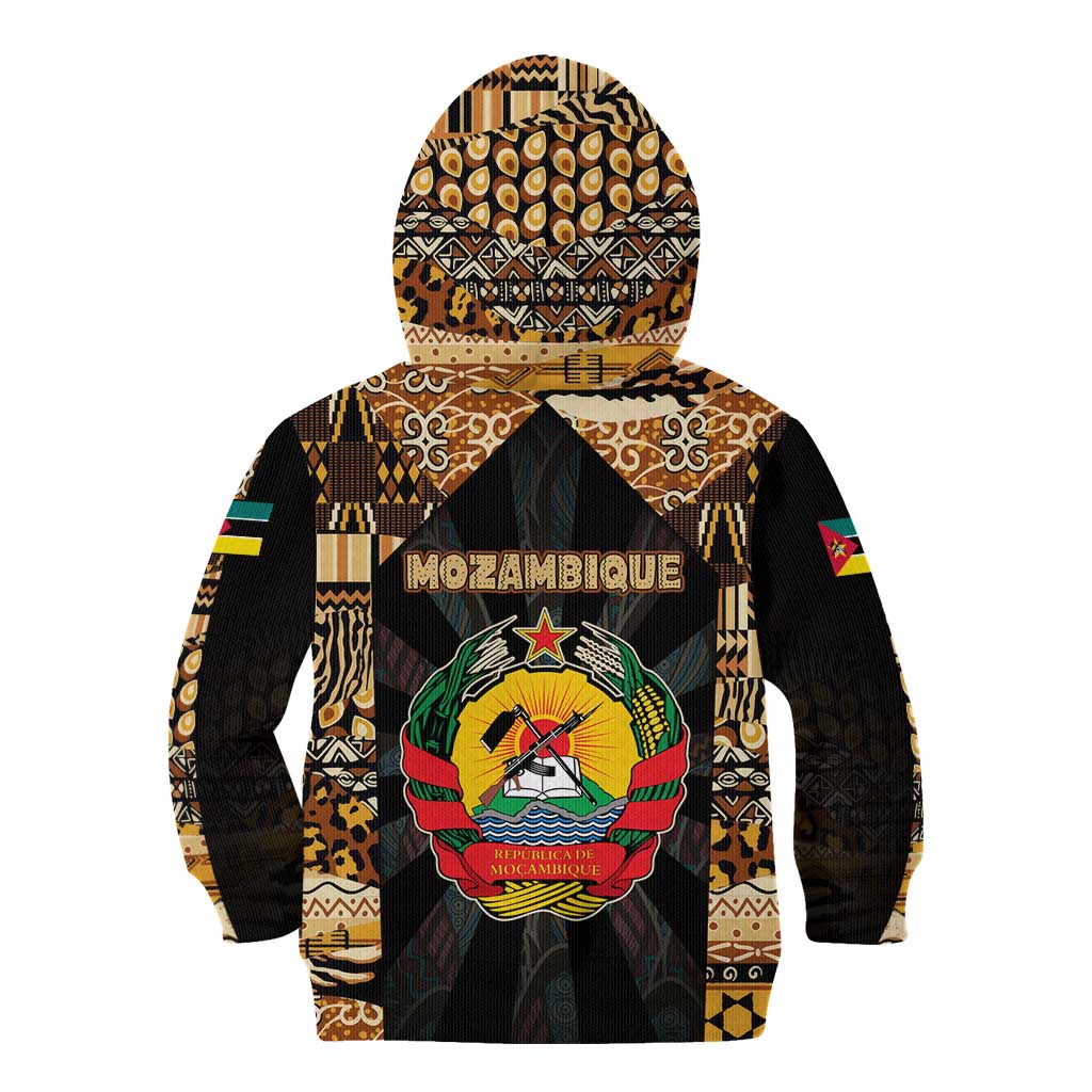 Mozambique Kid Hoodie with Black Brown Tribal Design and National Emblem - Wonder Print Shop