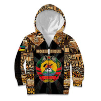 Mozambique Kid Hoodie with Black Brown Tribal Design and National Emblem - Wonder Print Shop