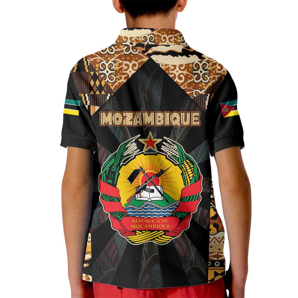 Mozambique Kid Polo Shirt with Black Brown Tribal Design and National Emblem - Wonder Print Shop