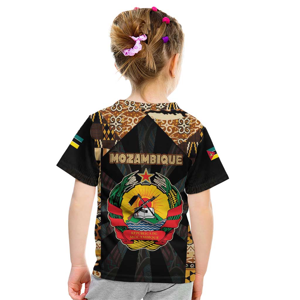 Mozambique Kid T Shirt with Black Brown Tribal Design and National Emblem - Wonder Print Shop