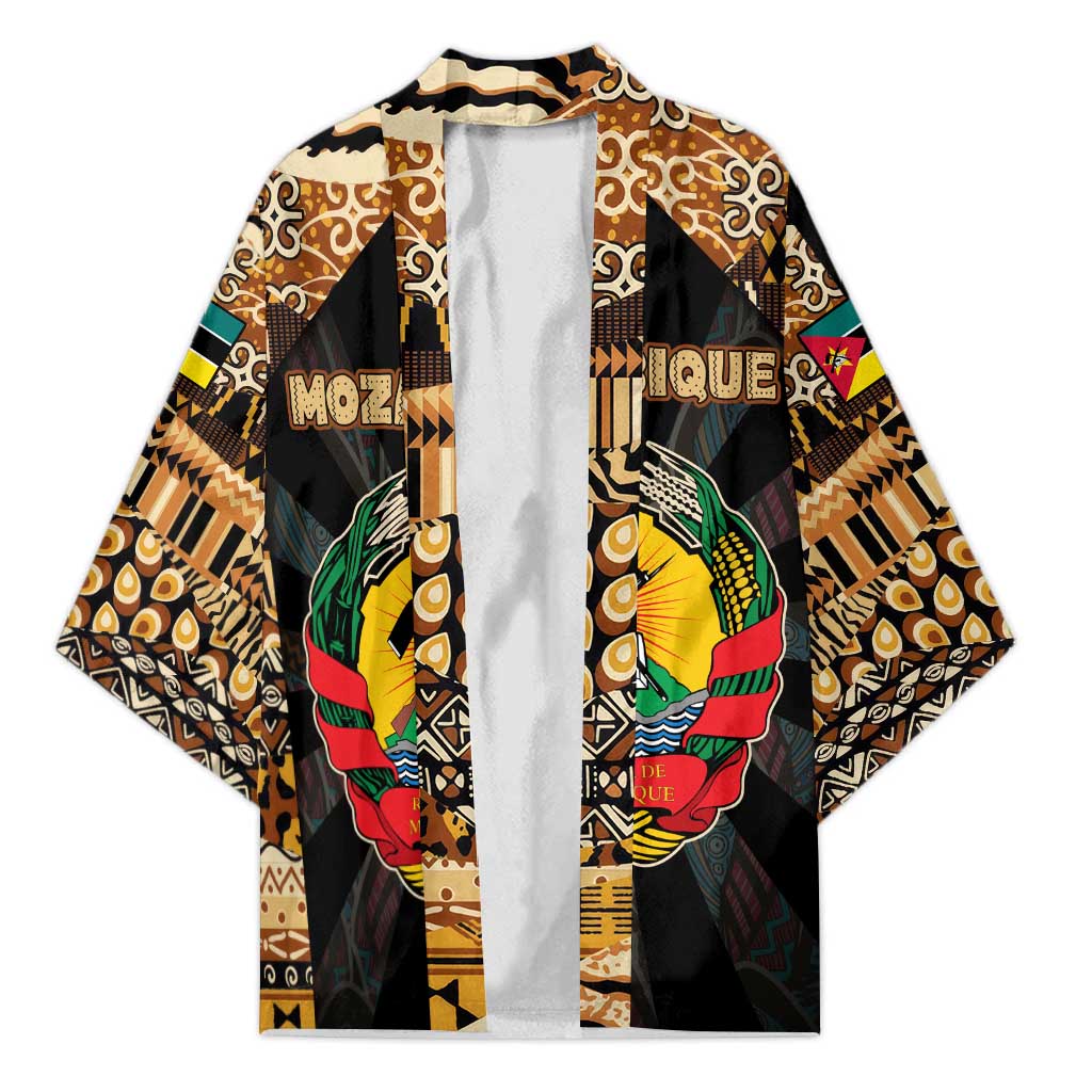 Mozambique Kimono with Black Brown Tribal Design and National Emblem - Wonder Print Shop