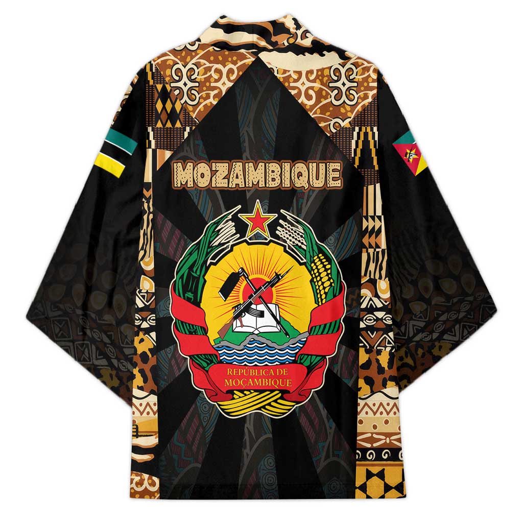 Mozambique Kimono with Black Brown Tribal Design and National Emblem - Wonder Print Shop