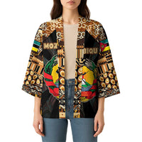 Mozambique Kimono with Black Brown Tribal Design and National Emblem - Wonder Print Shop