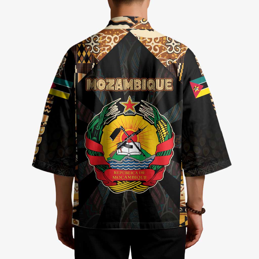 Mozambique Kimono with Black Brown Tribal Design and National Emblem - Wonder Print Shop